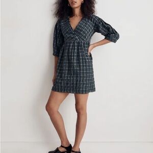 Madewell Green Plaid Mini Dress